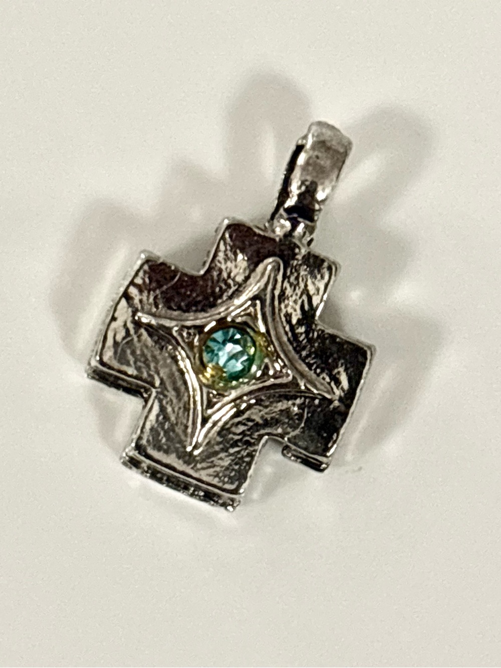 Vintage Silver Cross Charm Pendant with Gem